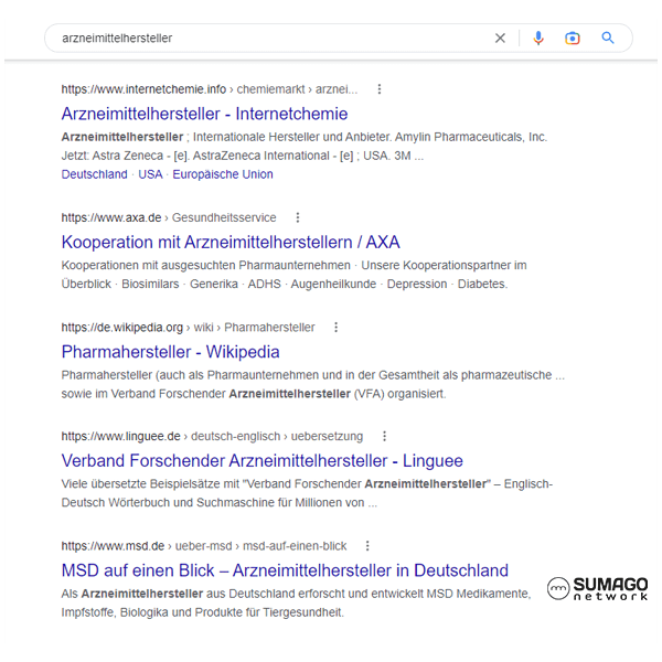 SEO für Arzneimittelhersteller und Medikamentenhersteller | SUMAGO network