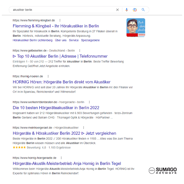 SEO für Akustiker | SUMAGO network