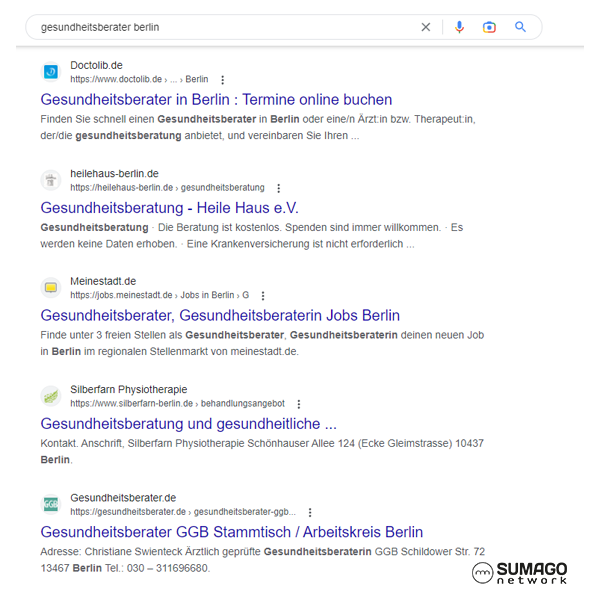 SEO für Gesundheitsberater | SUMAGO network