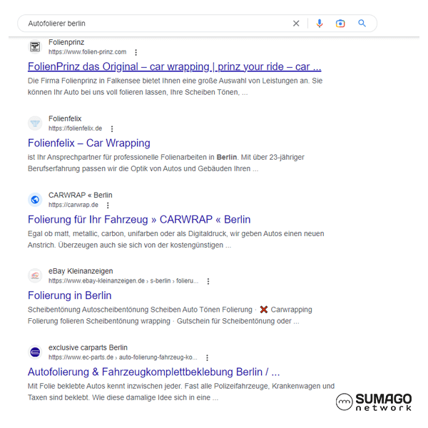 SEO für Autofolierer | SUMAGO network