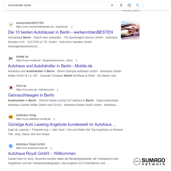 SEO für Autohändler| SUMAGO network