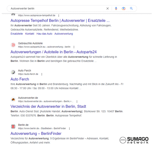 SEO für Autoverwerter | SUMAGO network