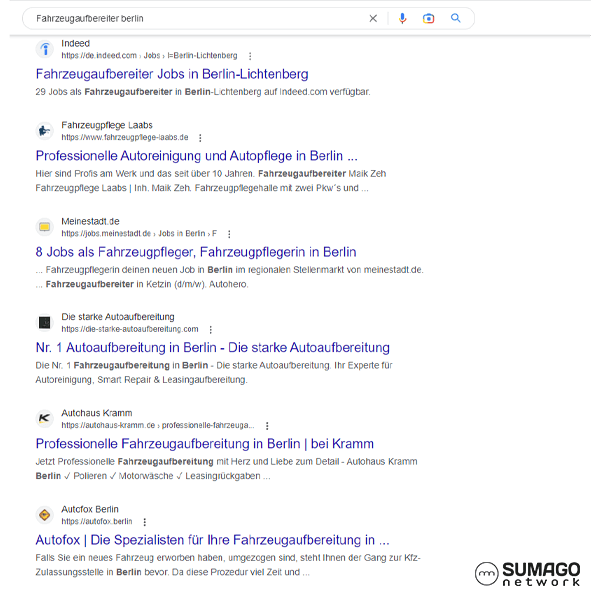 SEO für Fahrzeugaufbereiter | SUMAGO network