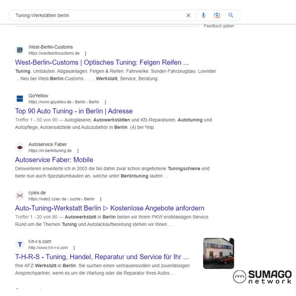 SEO für Tuning-Werkstätten | SUMAGO network