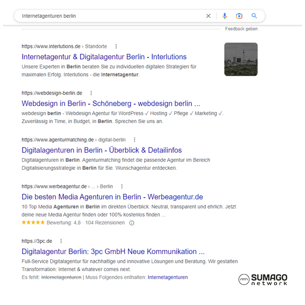 SEO für Internetagenutren | SUMAGO network