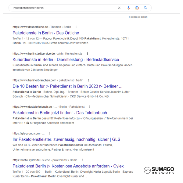 SEO für Paketdienstleister | SUMAGO network