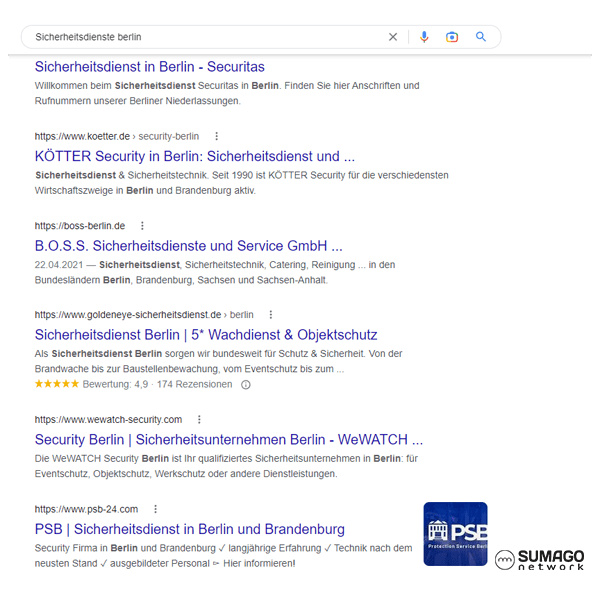 SEO für Sicherheitsdienste | SUMAGO network