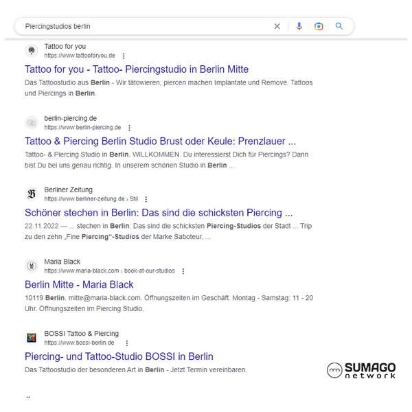 SEO für Piercingstudios | SUMAGO network